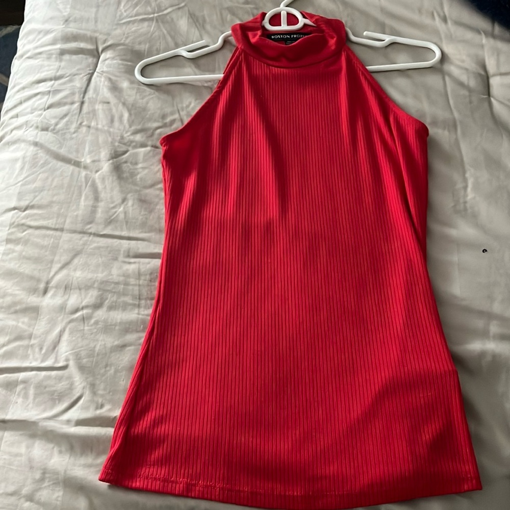 Boston Proper sleeveless red mock turtleneck halter size XS